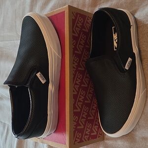 Vans Black Perforated Leather Slip-On Sneakers